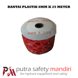 PLASTIC CHAIN PVC RANTAI PLASTIK PENGHUBUNG TRAFFIC CONE SIZE 8MM X 25 METER MERAH HARGA MURAH