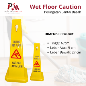 PERINGATAN WET FLOOR CAUTION KUNING TINGGI 67 CM KERUCUT KUNING BERKUALITAS