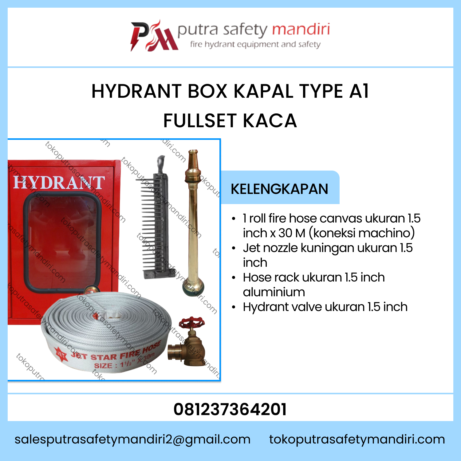 BOKS HIDRAN KAPAL TIPE A1 PINTU KACA BOX FULLSET